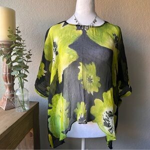 Chico's Black and Green Floral Sheer Blouse